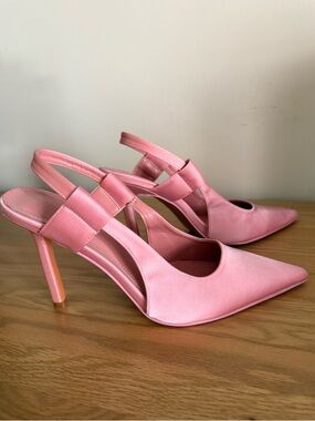 Women's Pink Satin Choo Slingback Pointed-Toe Heels US 9/EU 40 NWOT